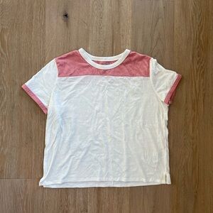 Old Navy Red and White Boyfriend Sports Tee Womens Size Large Short Sleeve